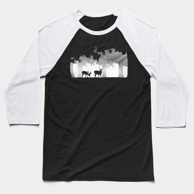 Deer and Forest Baseball T-Shirt by mohammadimamhossain